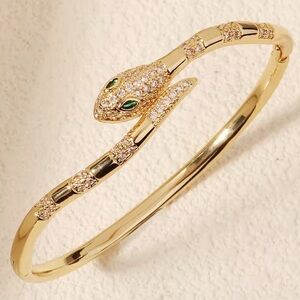 Serpentine cuff 18K Gold plated Snake zircon Reptile Bracelet